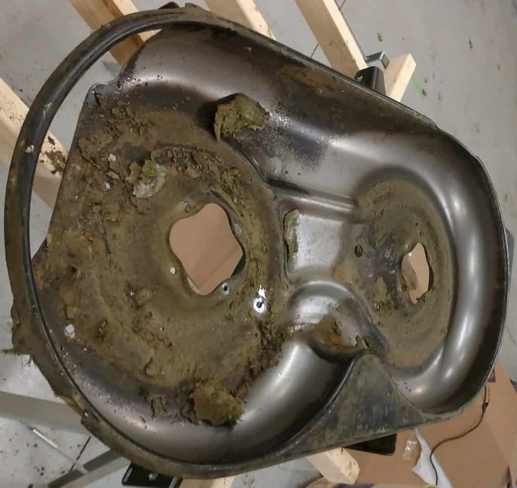 mower deck before clean-up